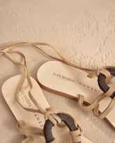 Mer Leather And Wood Effect<br />Lace-Up Ring Sandals |
