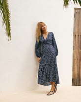 Printed Silk Tangeri Dress - S78TI - Navy Pois | 