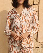 Printed Linen Natal Shirt - A38NA - Eggnogg And Orange Rust Zebra | 