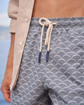 Printed Sketched Waves Swim Shorts - Men's Special Prices | 
