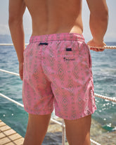 Printed Ikat With Palm Swim Shorts - Men's Special Prices Swimwear | 