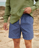 Printed Sketched Waves Swim Shorts - Men's Special Prices | 