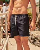 Recycled Polyester and Linen Blend<br />Swim Shorts - Plain Swimshorts | 