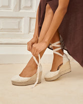Cotton Crochet Wedge Espadrilles - Women's Bestsellers | 