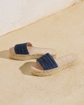 Raffia Stripes Double Sole Slides - Women's Sandals | 