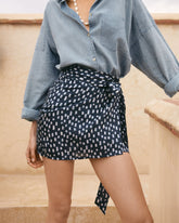 Printed Silk Lipso Skirt - S78FV - Navy Pois | 
