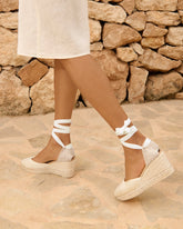 Satin Low Wedge Espadrilles - Women's Shoes | 
