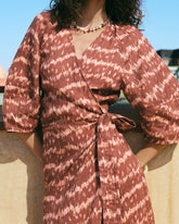 Printed Linen Almeria Dress - L77EF - Deep Rust Tropical Waves | 
