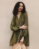 Linen Gauze Ibiza Dress - Kaki Green | 