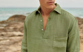 Washed Linen Nassau Polo Shirt - Men's Special Prices Clothing | 