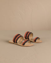 Raffia Stripes Leather Sandals - Women's Special Prices Shoes | 