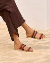 Raffia Stripes Leather Sandals - Women's Special Prices Shoes | 