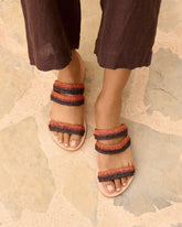 Raffia Stripes Leather Sandals - Women's Special Prices Shoes | 