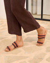 Raffia Stripes Leather Sandals - Women's Special Prices Shoes | 