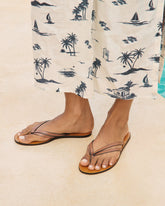 Leather Double Band Flip Flop Sandals - Women's Sandals | 
