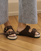 Faux Fur Nordic Sandals - Z62RF - Cortina Cocoa With Gold Buckles | 