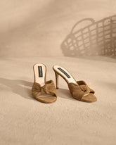 Sophie Suede Knot Mule Heels | 
